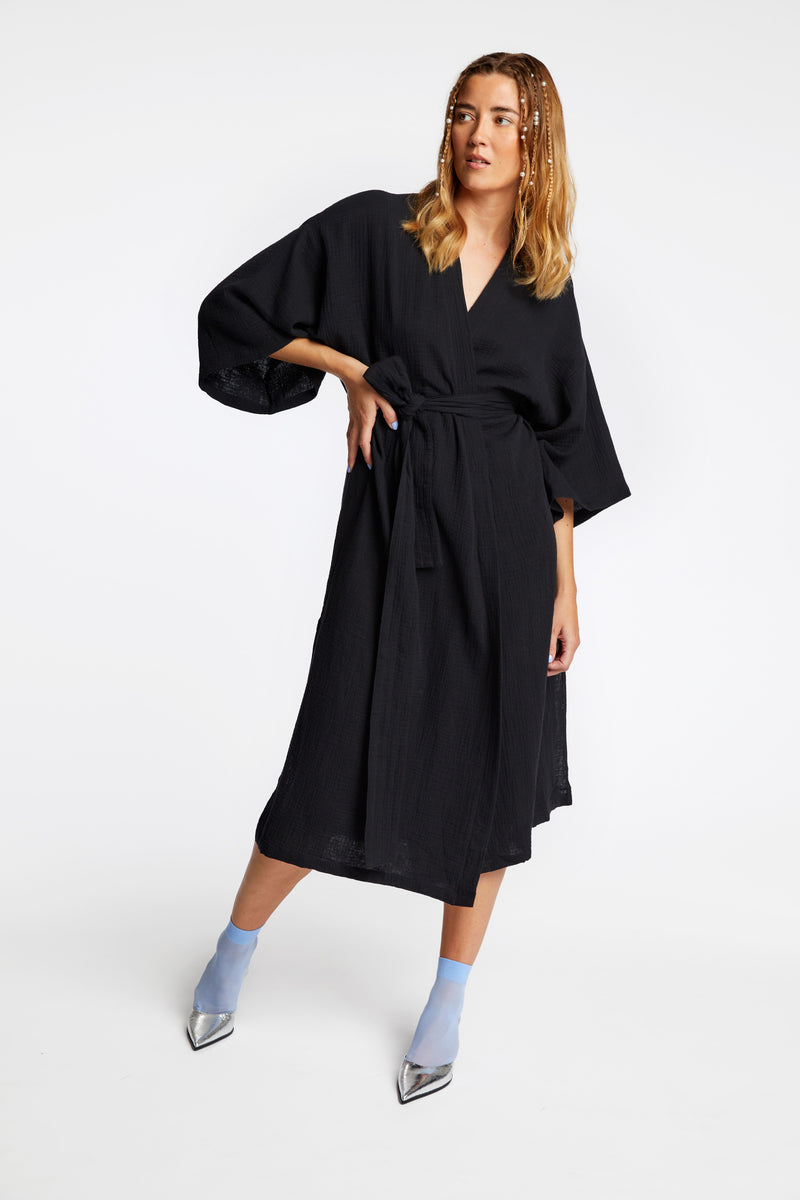 R/H Studio Shangri Dress  in the color Chalk Black 