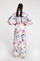 R/H Studio Shangri Dress in Rain Dance print from the back. 